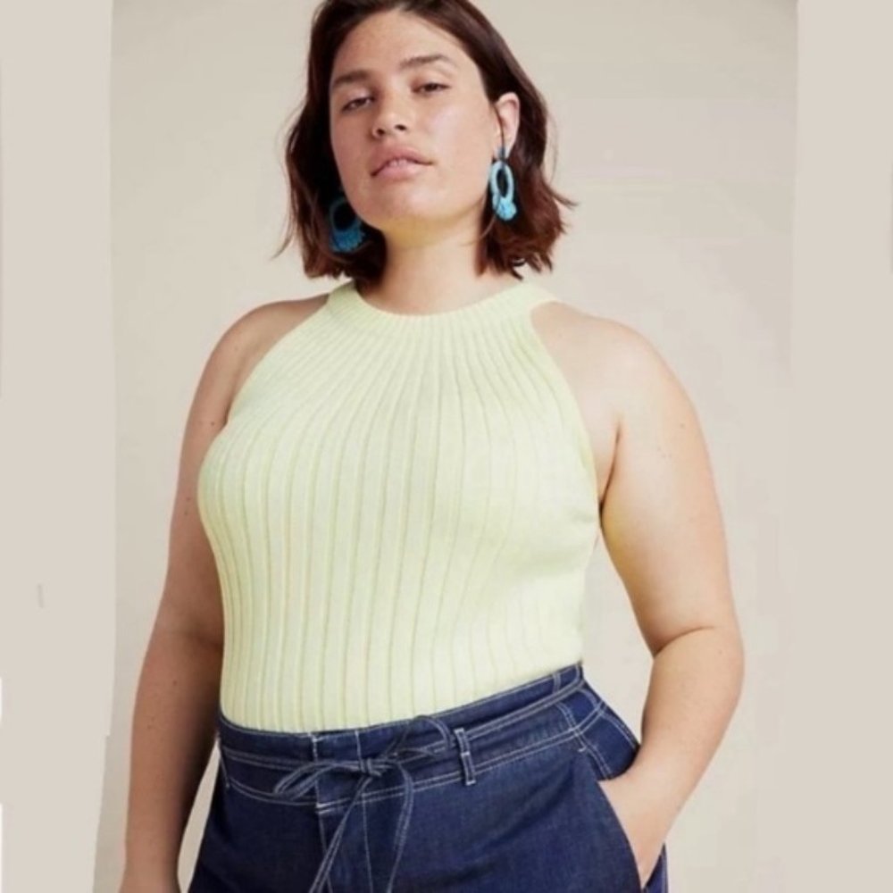 Anthropologie Lemon Yellow Knit Tank 1X Plus